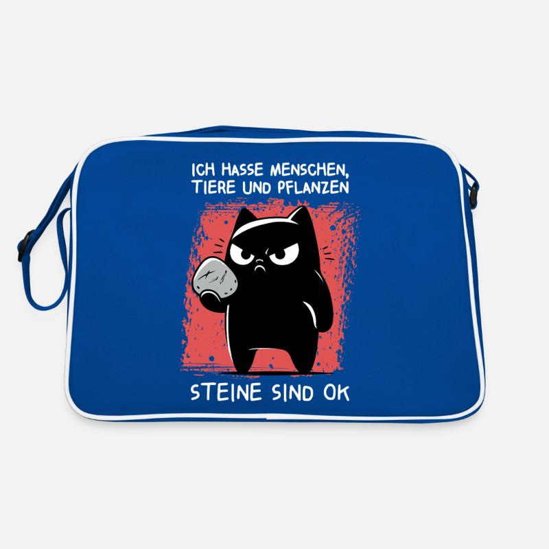 Wurfbereit – Schwarze Katze mit Stein Retro Tasche