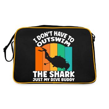 Funny Scuba Diving – Outswim the Shark Quote - Retro Tasche - Schwarz/Gold - Hinten