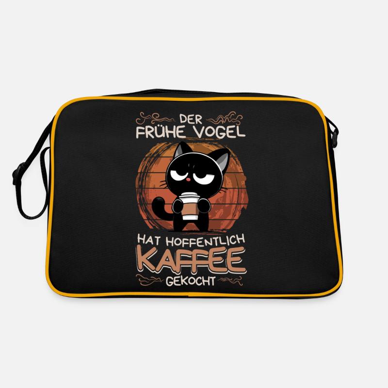 Der frühe Vogel bringt besser Kaffee mit - Retro Tasche - Schwarz/Gold