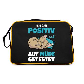 Ich bin positiv auf müde getestet – Katze - Retro Tasche - Schwarz/Gold - Hinten