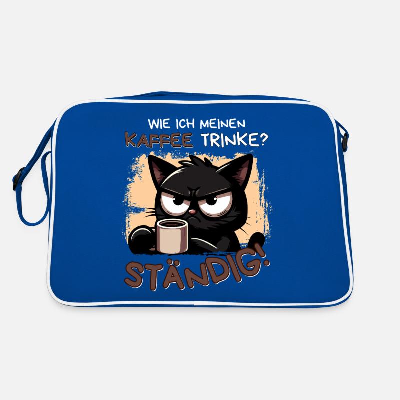 Kaffee. Ständig. Schwarze Katze mit Koffeinblick Retro Tasche
