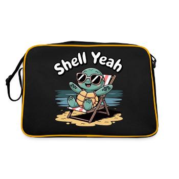Shell Yeah Cute Turtle Lover Pun Funny Animal - Retro Bag - black/gold - Back