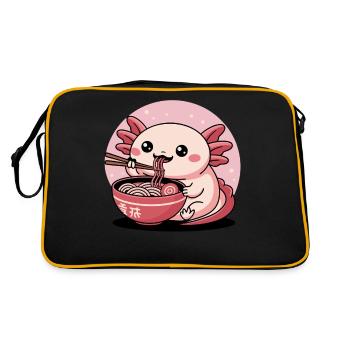 Kawaii Axolotl Eating Ramen Japanese Cute Foodie - Retro Bag - black/gold - Back