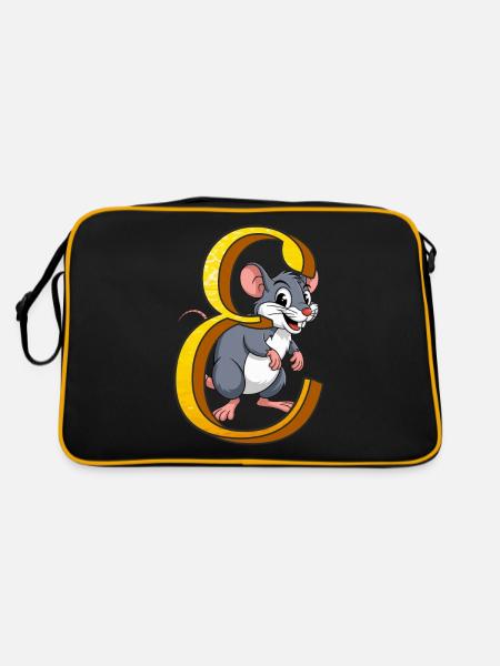BUCHSTABE E - Retro Tasche - Schwarz/Gold - Hinten