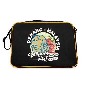 Penang Street Art George Town MalaysiaGraffiti - Retro Tasche - Schwarz/Gold - Hinten