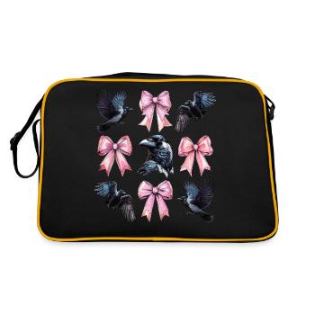 Coquette Bogen Krähe Rabe Vogel Mädchen Mama rosa - Retro Tasche - Schwarz/Gold - Hinten