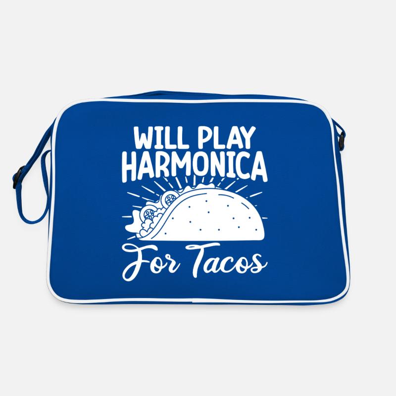 Harmonica Musican Will Play For Tacos Harmonica Retro Bag