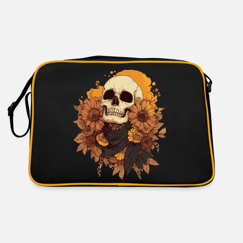 Crâne d’automne avec des fleurs Sac Retro