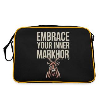 Markhor Liebhaber Tier Tier Wild Ziege Pakistan - Retro Tasche - Schwarz/Gold - Hinten