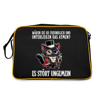 Ihr Atmen stört – Zynische Katze im Adel-Look - Retro Tasche - Schwarz/Gold - Hinten