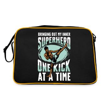 Muay Thai Superheld Ein Tritt zur Zeit - Retro Tasche - Schwarz/Gold - Hinten