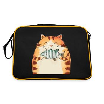 Cheerful cat with fish hug - Retro Bag - black/gold - Back
