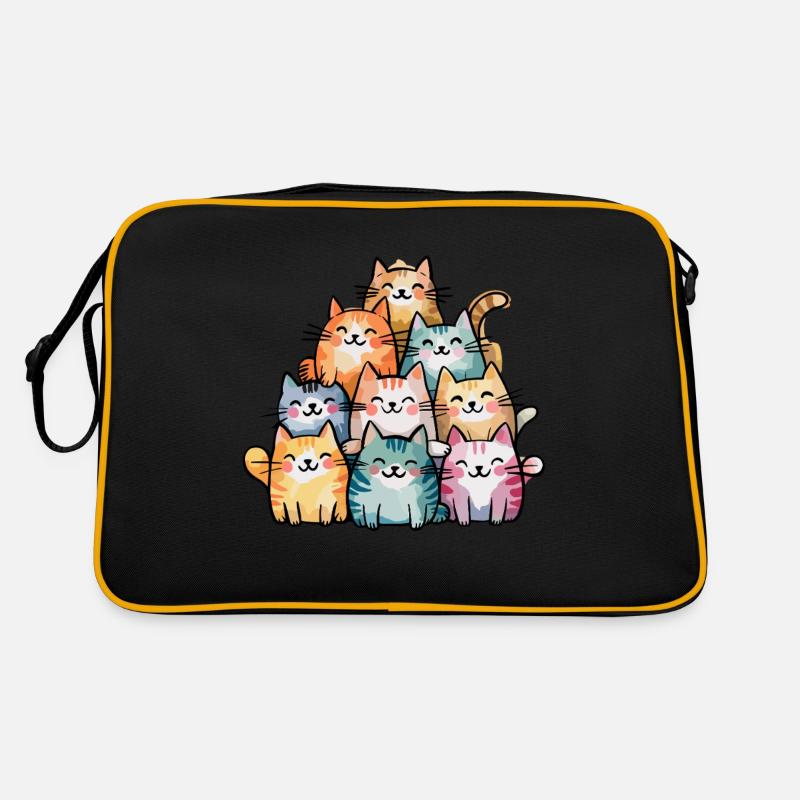 Famille de chat heureuse en coloré avec joyeux Sac Retro