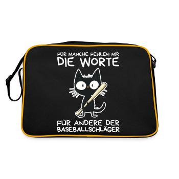 Schwarze Katze mit frechem Spruch & Schläger - Retro Tasche - Schwarz/Gold - Hinten