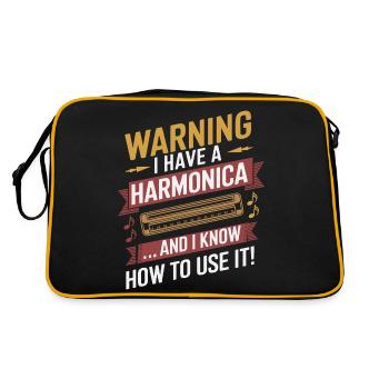 Achtung Ich Habe Eine Mundharmonika Und Weiß Wie - Retro Tasche - Schwarz/Gold - Hinten