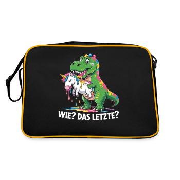 Wie? Das Letzte? T-rex mit Einhorndesing - Retro Tasche - Schwarz/Gold - Hinten