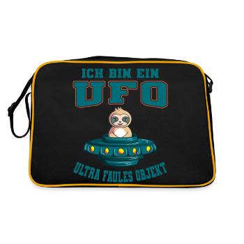 Ich Bin Ein UFO Ultra Faules Objekt Faultier Alien - Retro Tasche - Schwarz/Gold - Hinten