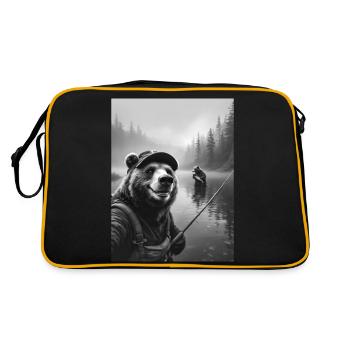 Fischerei Bär Selfie - Retro Tasche - Schwarz/Gold - Hinten