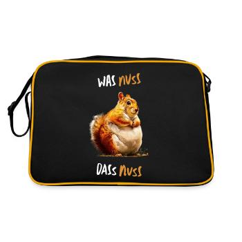 Was Nuss, das Nuss - Lustiger Eichhörnchen Spruch - Retro Tasche - Schwarz/Gold - Hinten