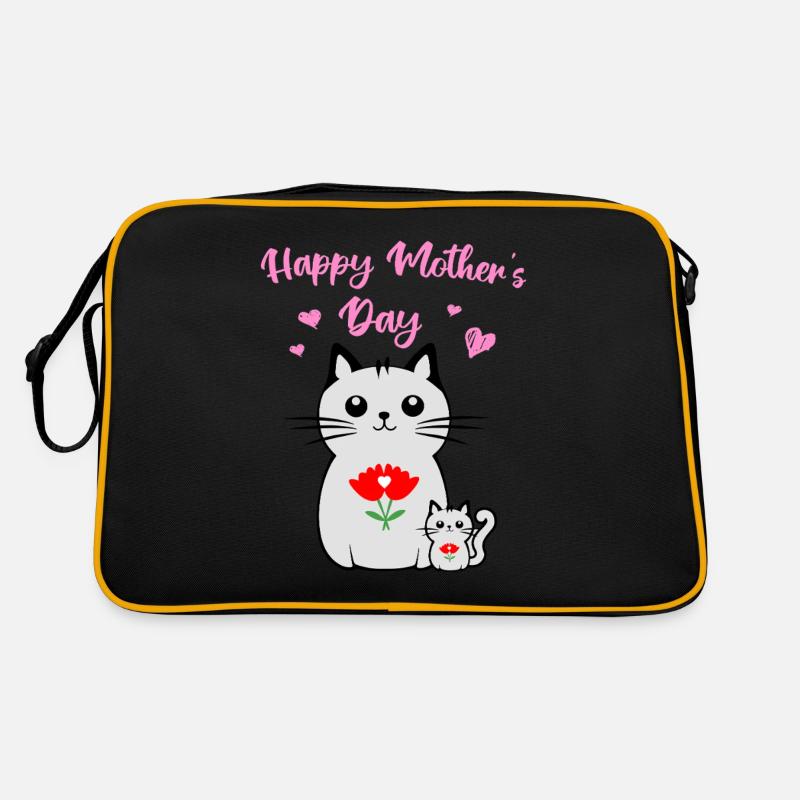 Katze und ihr Kätzchen, Muttertag - Retro Tasche - Schwarz/Gold