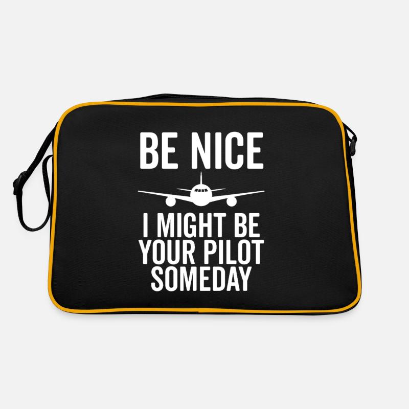 Sei nett, ich könnte eines Tages dein Pilot sein - Retro Tasche - Schwarz/Gold