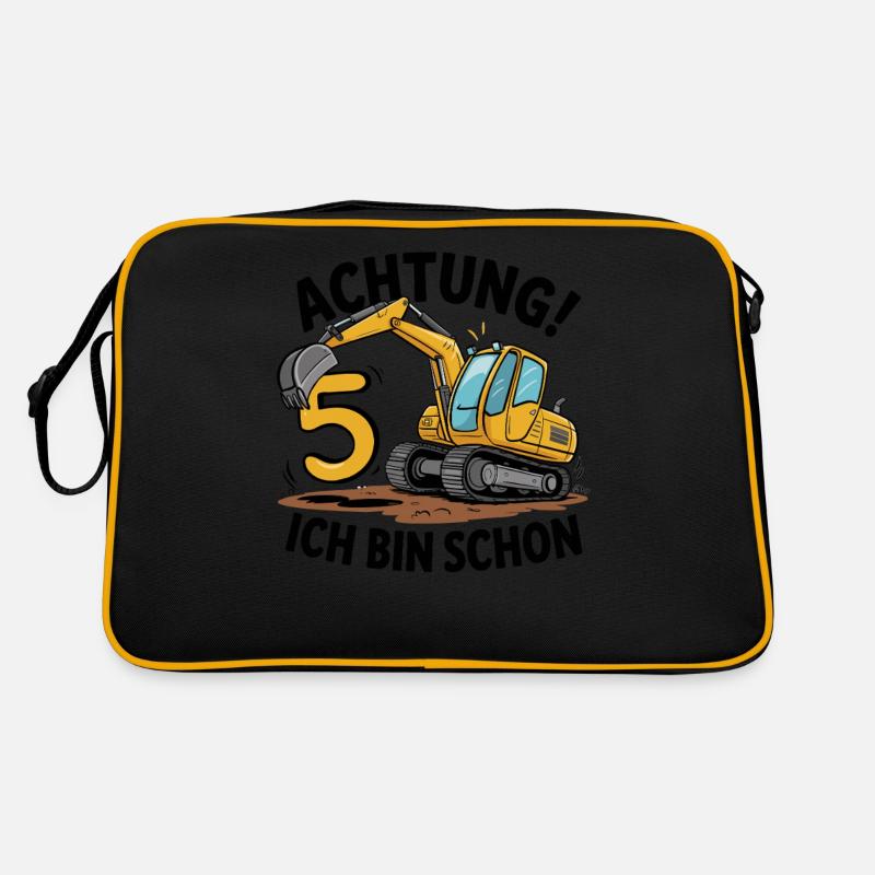5th Birthday 5 Years Excavator Construction Vehicle Construction Site Retro Bag