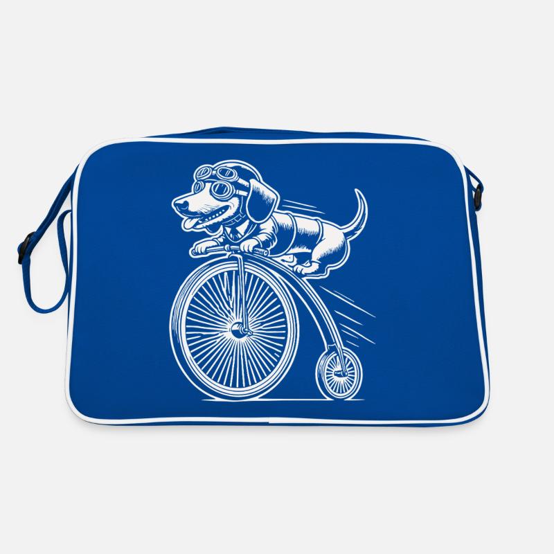 Fahrradfahrender Dackel im Retro Stil mit Humor Retro Tasche