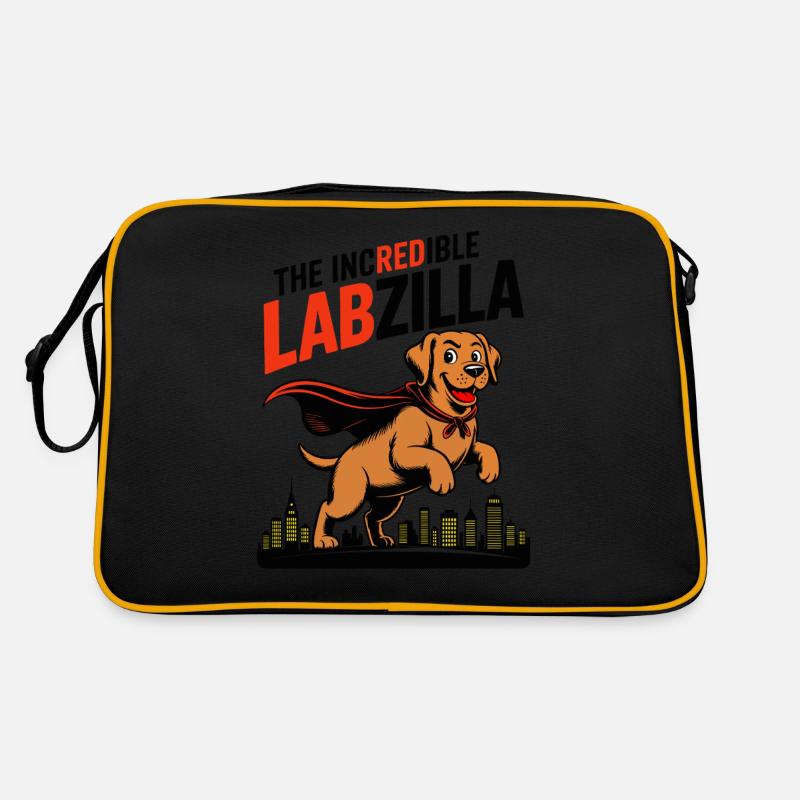 Labzilla – Foxred Labrador im Monster-Modus - Retro Tasche - Schwarz/Gold