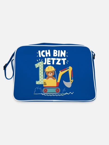 Je suis maintenant 1 Bagger Bear 1er anniversaire - Sac Retro - bleu/blanc - Dos