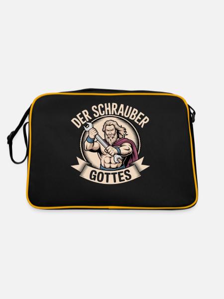 Der Schrauber Gottes - Retro Tasche - Schwarz/Gold - Hinten