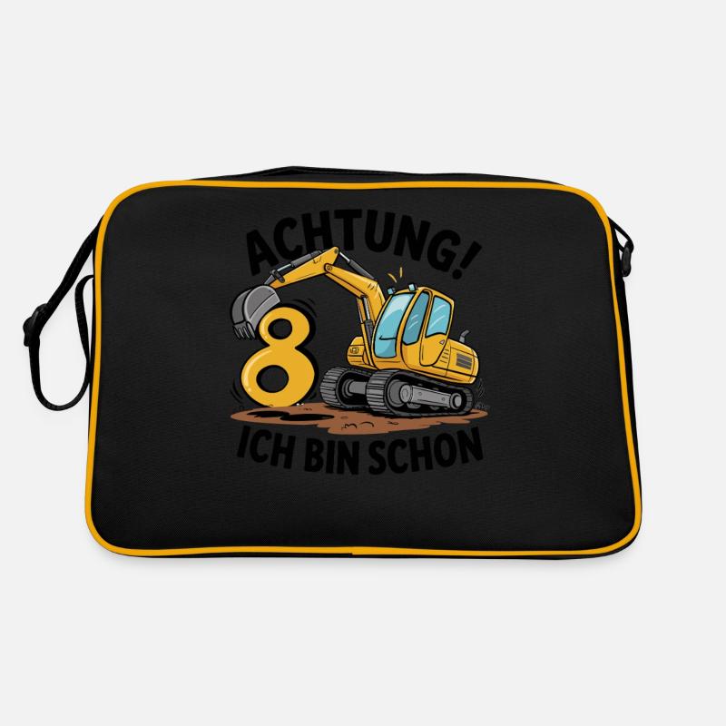 8th Birthday 8 Years Excavator Construction Vehicle Construction Site Retro Bag