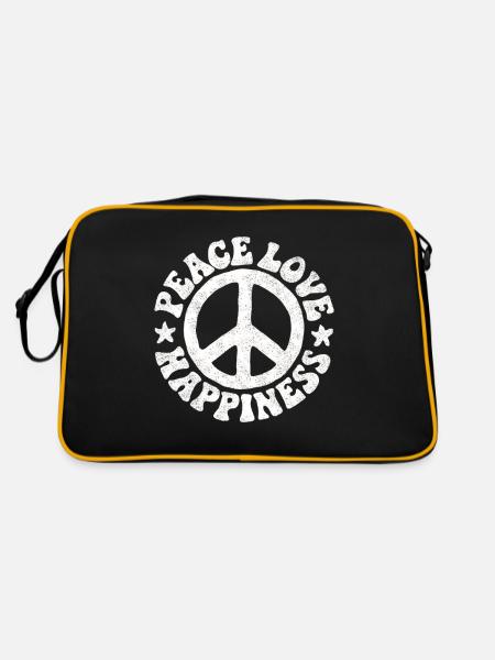 Friedenszeichen Friedenssymbol Hippie Geschenk - Retro Tasche - Schwarz/Gold - Hinten