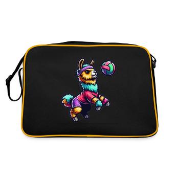 Bunter Lama Volleyball Spaß - Retro Tasche - Schwarz/Gold - Hinten
