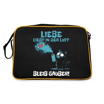 Liebe liegt in der Luft - Katze mit Gasmaske - Retro Tasche - Schwarz/Gold - Hinten