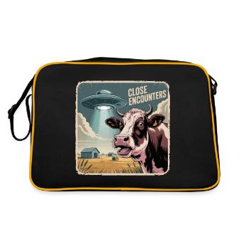 Außerirdische Begegnung Mit Kuh Und UFO - Retro Tasche - Schwarz/Gold - Hinten