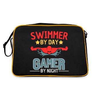 Lustiges Schwimmer und Gamer Motiv - Retro Tasche - Schwarz/Gold - Hinten
