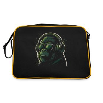 Affe Gorilla Musikfan Kopfhörer - Retro Tasche - Schwarz/Gold - Hinten