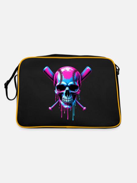 Baseball Skull Baseball Bat - Retro Bag - black/gold - Back