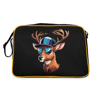 Cooler Hirsch Hirschkopf Jäger Jagen Wild Wald - Retro Tasche - Schwarz/Gold - Hinten