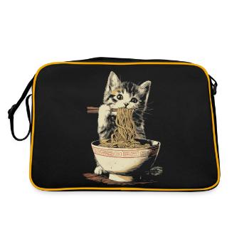 Chat mignon mangeant des ramen - conception de nouilles amusante - Sac Retro - noir/or - Dos