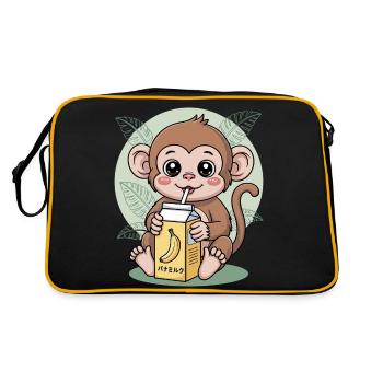 Dessin animé Singe Buvant Banane Lait Animal Mignon - Sac Retro - noir/or - Dos