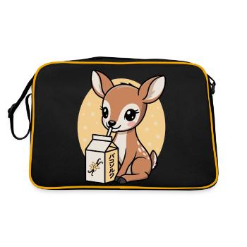 Kawaii Deer Drinking Vanilla Milk Cartoon Animal - Retro Bag - black/gold - Back
