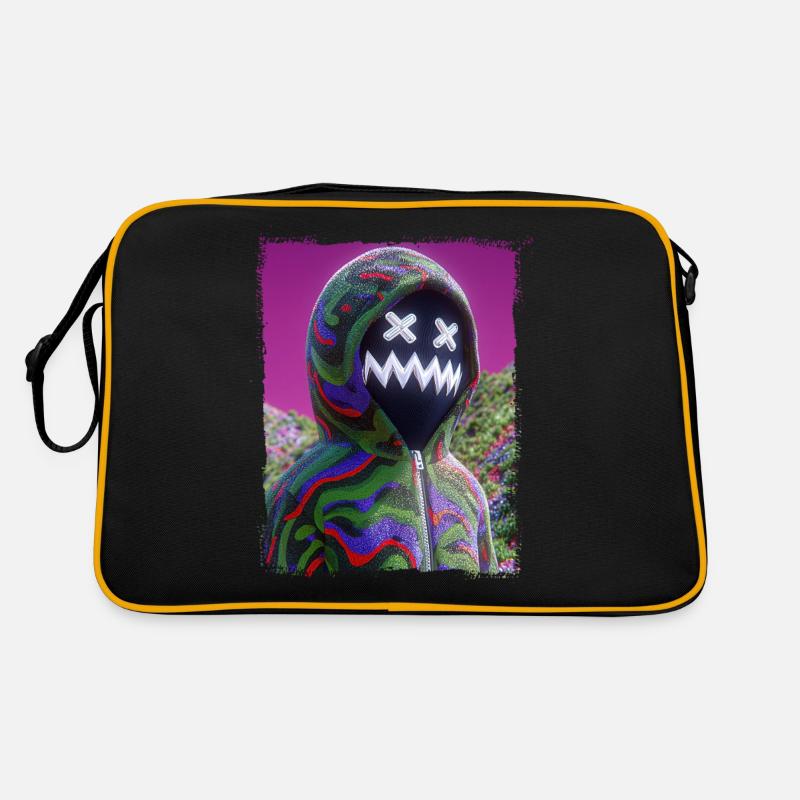 Psychedelic Maskenfigur Neon Glitch Grafik Retro Tasche