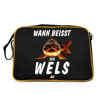 WANN BEISST DER WELS AN - Retro Tasche - Schwarz/Gold - Hinten
