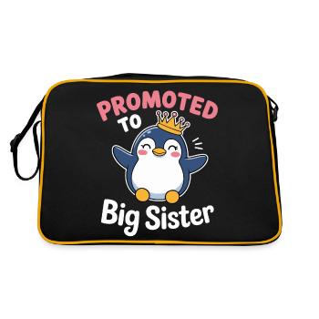 Zur großen Schwester befördert – Pinguin Design - Retro Tasche - Schwarz/Gold - Hinten