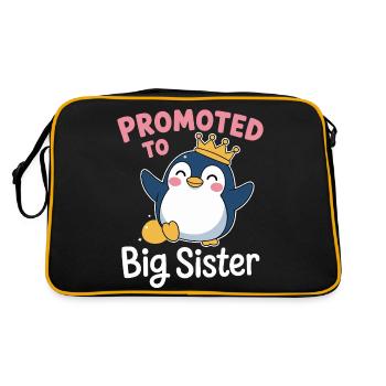 Zur großen Schwester befördert – Pinguin Design - Retro Tasche - Schwarz/Gold - Hinten