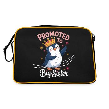 Zur großen Schwester befördert – Pinguin Design - Retro Tasche - Schwarz/Gold - Hinten