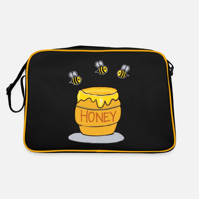 Pot de miel et abeilles occupées - Sac Retro - noir/or