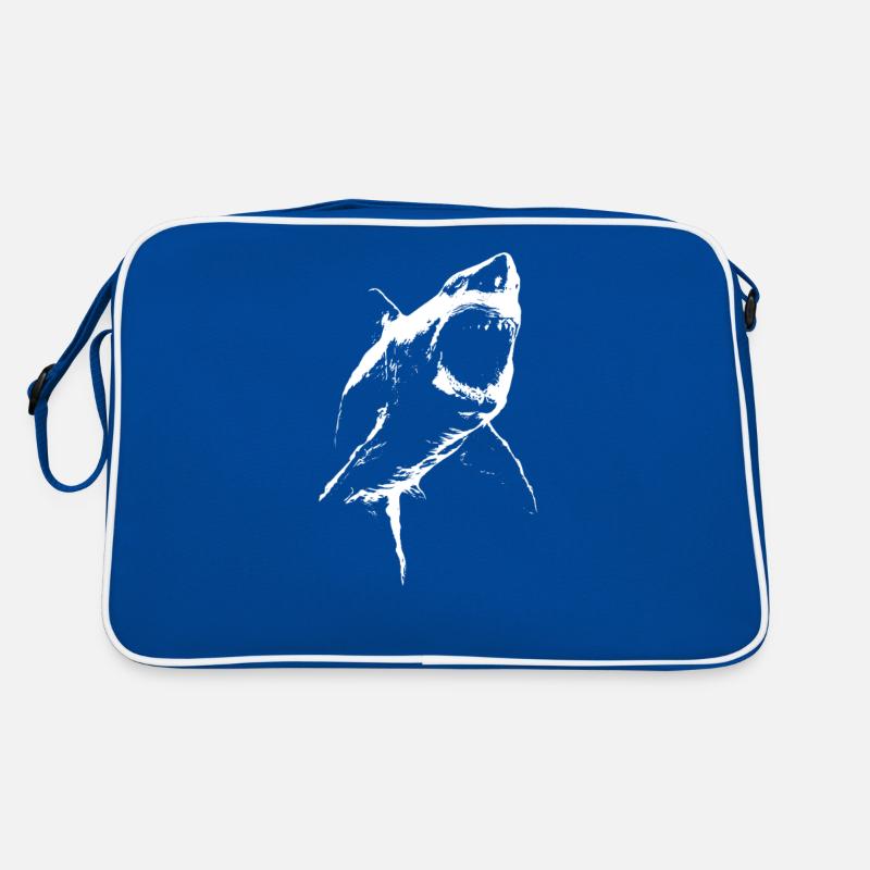 Requin géant menaçant – Silhouette noire et blanche Sac Retro