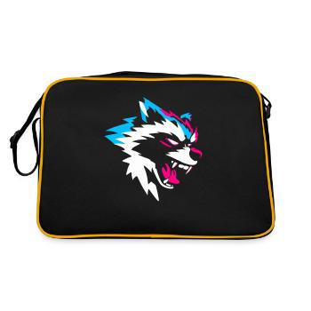 Neon Wolf Kopf – Aggressives Gaming Design - Retro Tasche - Schwarz/Gold - Hinten